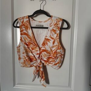 Abercrombie & Fitch Orange Leaf Print Tie-Front Tank Top